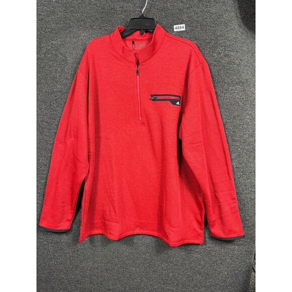 Adidas Pullover Mens 2XL Red Quarter Zip Performance Chest Pocket Waffle Knit - Picture 1 of 10